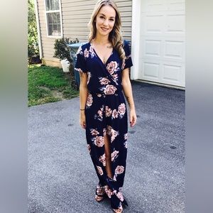 Blue short sleeve maxi dress